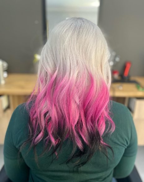 Platinum blonde with vivid pink peekaboo colour
